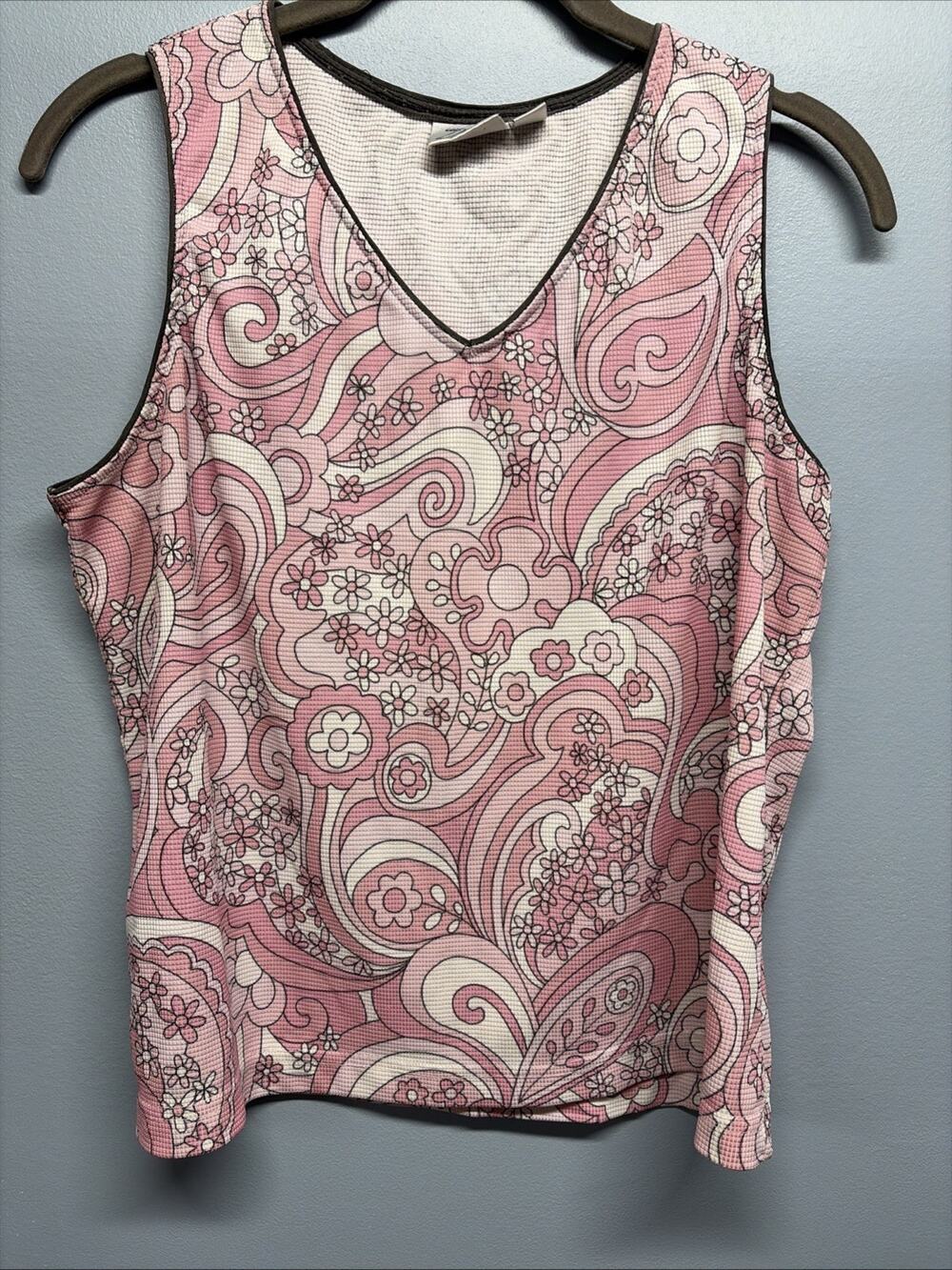 VTG Y2K Tail Women's Sleeveless V-neck Tank - Pink Floral Pattern - Size Large